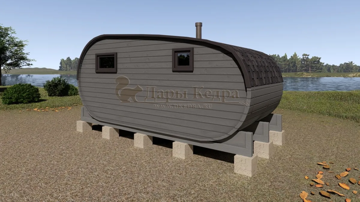 Баня-бочка «Танк» из кедра 5х2,2 метра (вариант 2)
